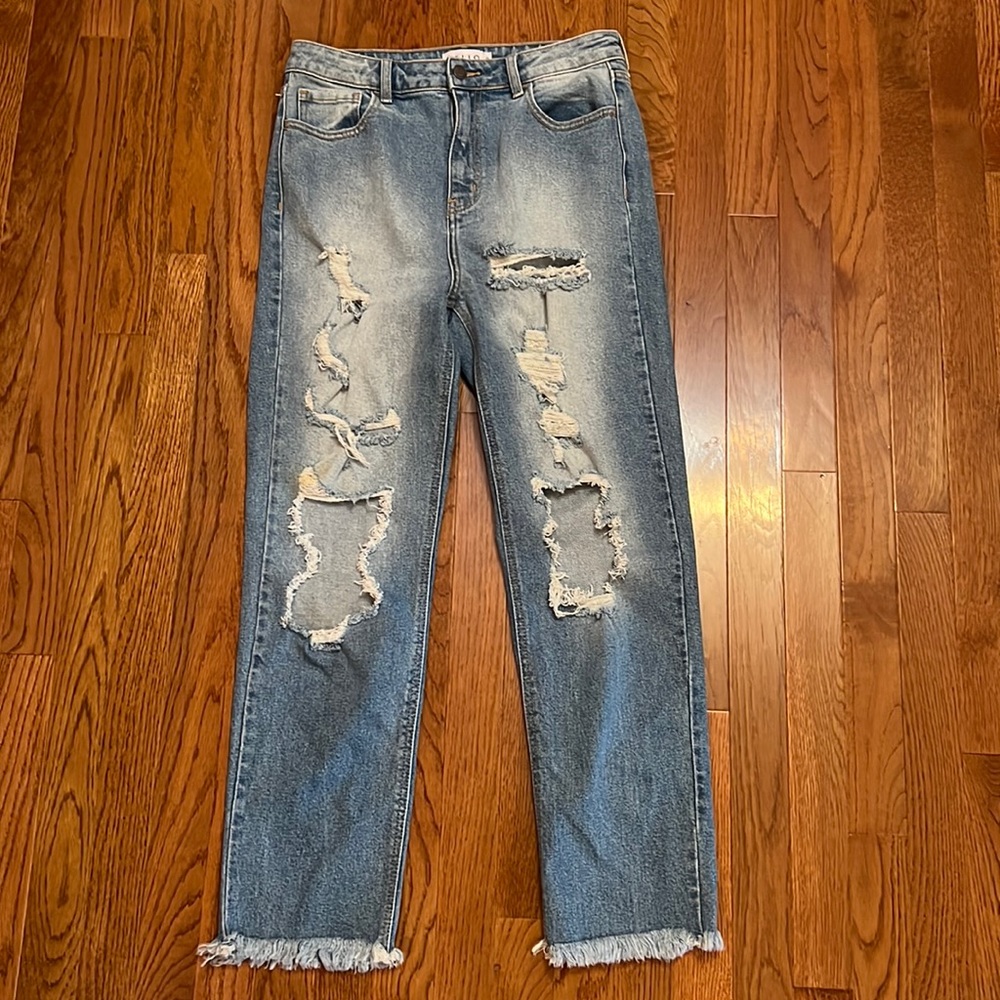 Cello High Rise Straight Distressed Jeans size 9